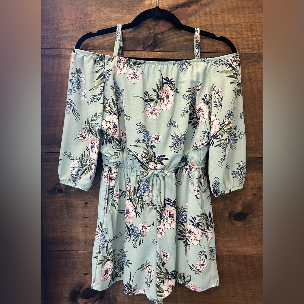 Youth Large Floral Off-Shoulder Romper (Size 14)